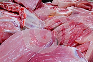 Fresh pork in food department in supermarket store