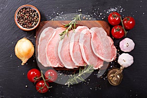 Fresh pork with ingredients for cooking