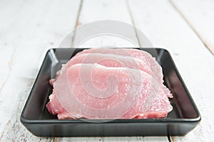 Fresh pork slice meat in plate