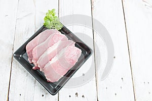 Fresh pork slice meat in plate