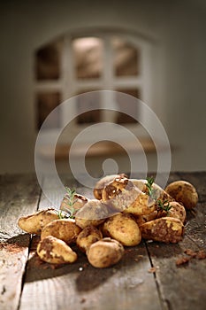 Fresh potatoes in a country kitchen