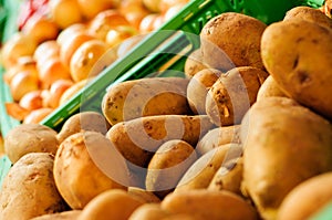 Fresh Potatoes On Greengrocer
