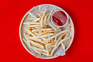 Fresh Potatoes Tasty french fries with ketchup fast food product