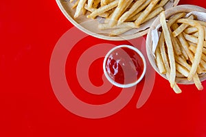 Fresh Potatoes Tasty french fries with ketchup fast food product