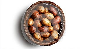 Fresh potatoes in a wicker basket for rustic kitchen decor and culinary inspiration