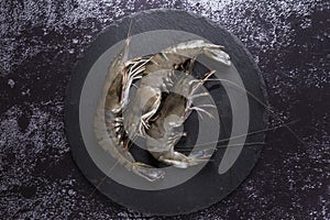 Fresh prawn on stone plate for dinner