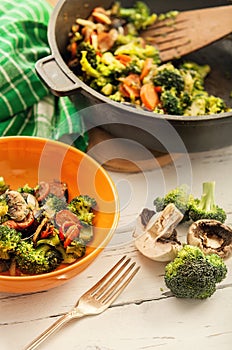 Fresh prepeared broccoli with mushrooms photo