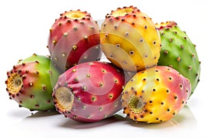 Fresh Prickly Pear Cactus Fruit on White Background