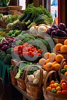 fresh produce display at a local farmers market