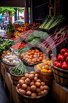 fresh produce at a farmers market stand