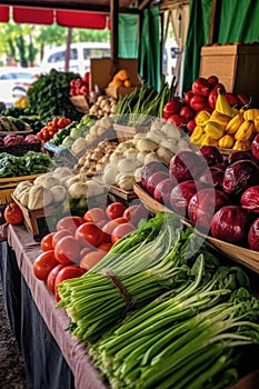 fresh produce at a farmers market stand