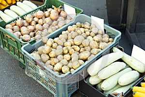 Fresh produce on sale at the local farmers market. Vegetables at a farmers market