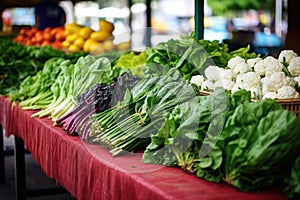 fresh produce on stands at a local farmers market