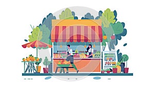 Fresh Produce Stands at Market in Animated Illustration