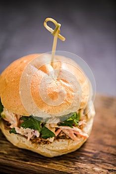 fresh pulled pork burger or bap