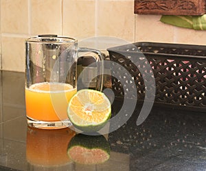 Fresh pulpy Orange juice for good health photo