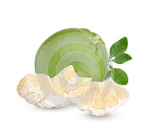 Fresh Pummelo with leaves isolated on white background