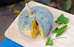 fresh pumpkin on wooden table