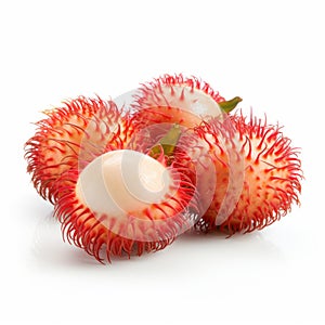 Fresh Rambutan Fruit On White Background - Patricia Piccinini Style