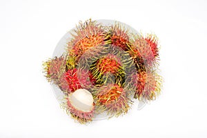 Fresh rambutans on white background