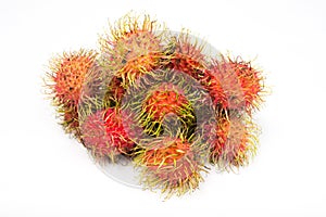 Fresh rambutans on white background