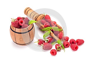 Fresh rasberry in wooden bowl