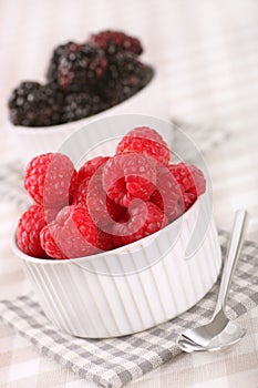 Fresh raspberries and blackberries