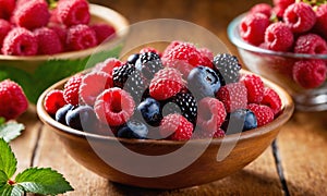 Fresh Raspberries and Blueberries in close-up