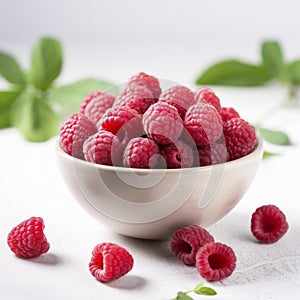 Fresh raspberries in ceramic bowl