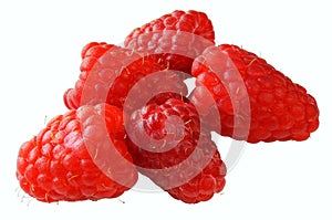 Fresh raspberries close-up on a white background, front view, isolators