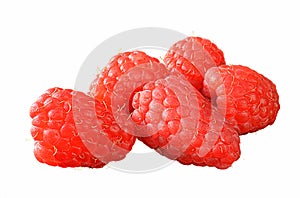 Fresh raspberries close-up on a white background, front view, isolators