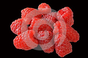 Fresh raspberries close-up on a white background, front view, isolators