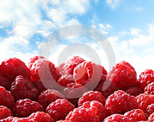 Fresh raspberry against sky