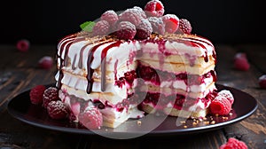 fresh raspberry cake with buscuit dough photo