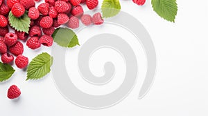 Fresh Raspberry And Green Leaves: A Minimalistic Japanese Inspired Photo