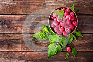 Fresh raspberry with leaves