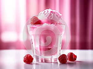 Fresh raspberry style ice cream?pink background photo