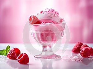 Fresh raspberry style ice cream?pink background photo