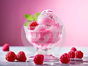Fresh raspberry style ice cream?pink background photo