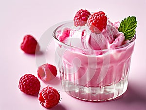 Fresh raspberry style ice cream?pink background photo