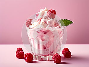 Fresh raspberry style ice cream?pink background photo