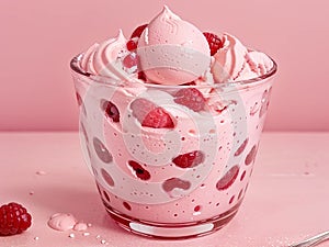 Fresh raspberry style ice cream?pink background photo