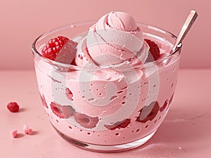 Fresh raspberry style ice cream?pink background photo