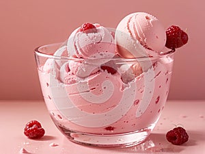 Fresh raspberry style ice cream?pink background photo