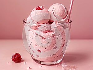Fresh raspberry style ice cream?pink background photo