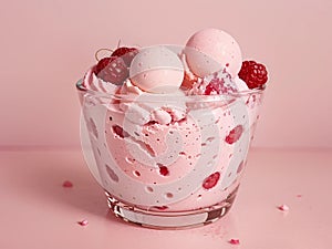Fresh raspberry style ice cream?pink background photo