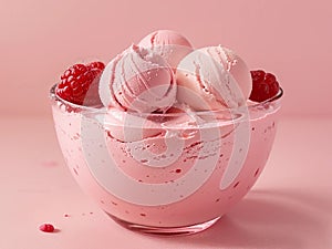 Fresh raspberry style ice cream?pink background photo