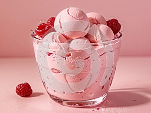 Fresh raspberry style ice cream?pink background photo