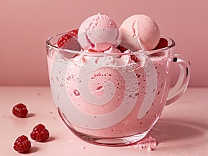 Fresh raspberry style ice cream?pink background photo