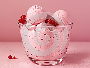 Fresh raspberry style ice cream?pink background photo